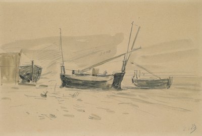 Small Beached Boats by Eugene Louis Boudin